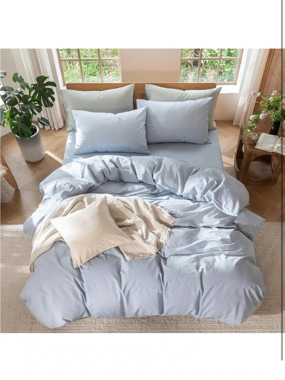 NEW MooMee 100% Washed Cotton Bedding Duvet Cover Set. Cornflower Blue, King